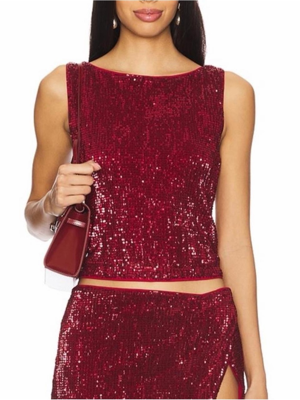Lovers and Friends Revolve Selma red sequin top with stripe pattern ♥️